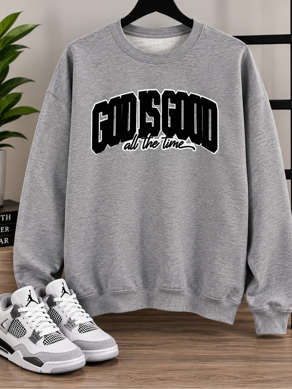 Grey Graphic Crewneck Sweatshirt - 'God is Good'